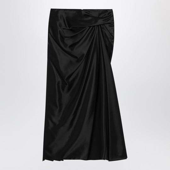 Draped Black Skirt In Cupro Twill
