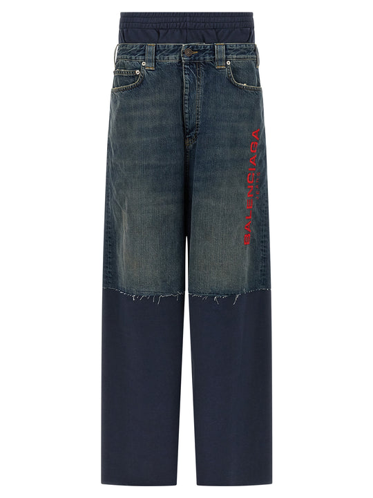 Jeans Insert Joggers Pants Blue