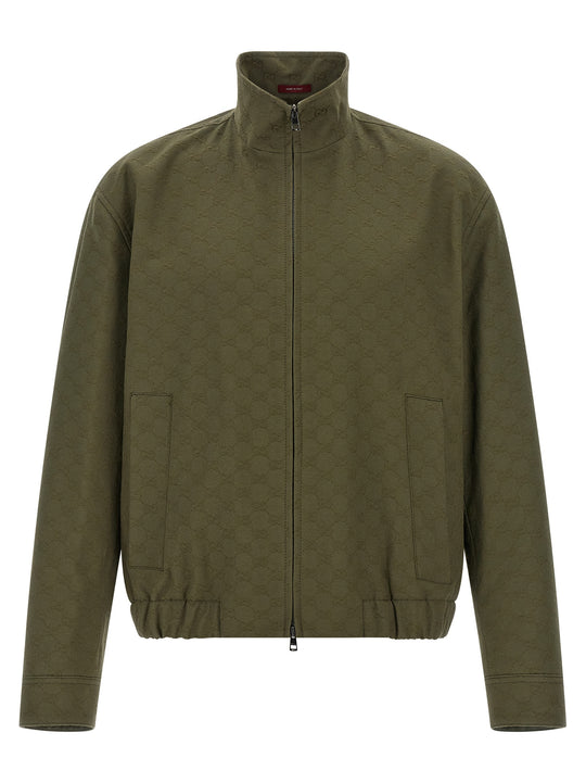 Gg Fabric Bomber Jacket Puffer Jackets Green