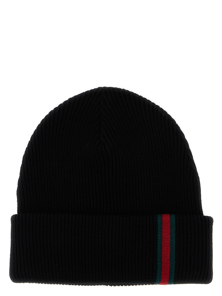 Gucci Web Detail Beanie Hats - Black | 71c9e0ea1f96ebcaa920b482021b4336c9b7e62b