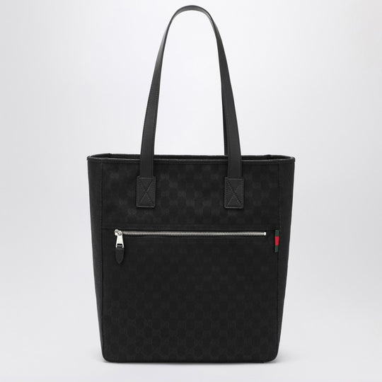 Gg Black Fabric Shopping Bag