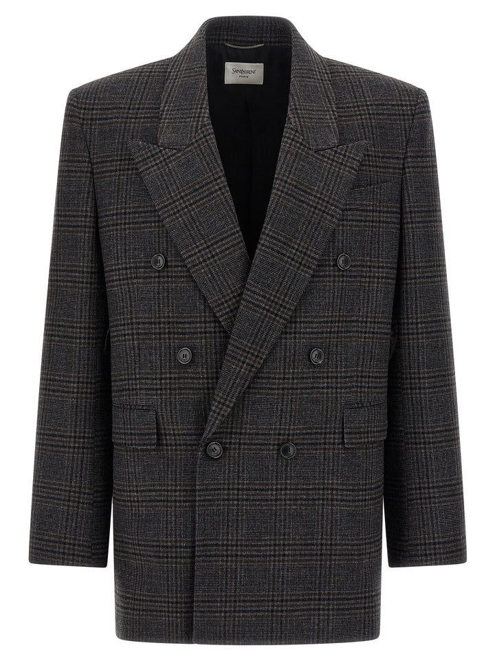 Saint Laurent Double-Breasted Blazer - Brown | 31dd73157aaf6916eabfa23c483af006acf6539e