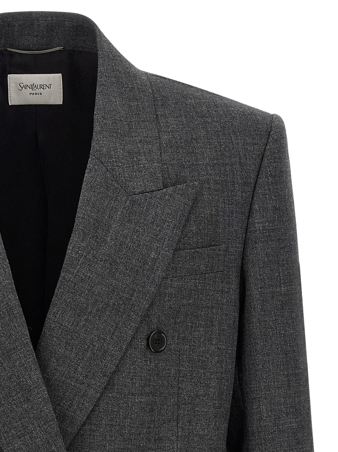 Saint Laurent Double-Breasted Blazer - Gray | f3701f32d4d31cdb149b49411293c851983adae7