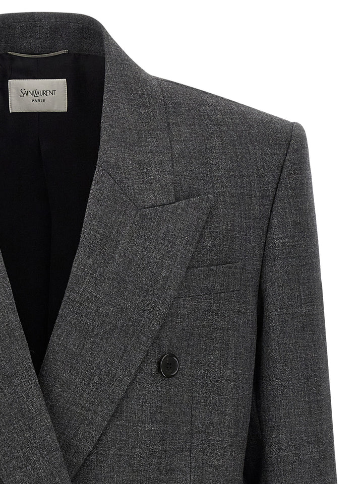 Saint Laurent Double-Breasted Blazer - Gray | f3701f32d4d31cdb149b49411293c851983adae7
