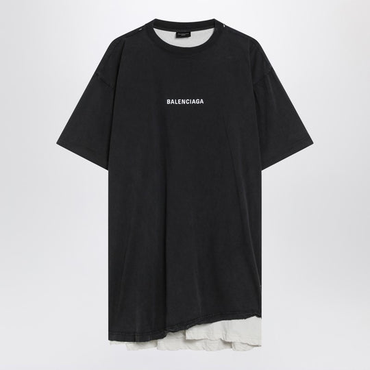Faded Black Double Balenciaga Back T-Shirt