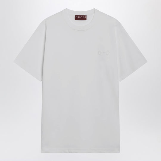 White T-Shirt With Horsebit Embroidery