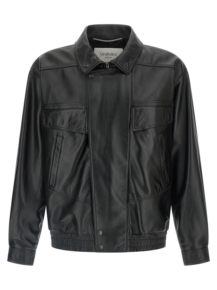 Saint Laurent Leather Bomber Jacket Puffer Jackets - Black | b0aec09f369238954a2f98a949f989277461c497
