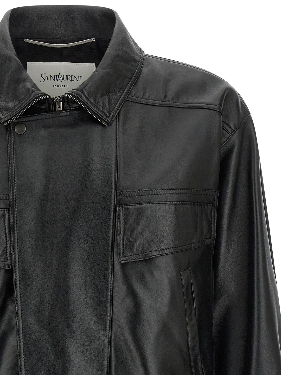 Saint Laurent Leather Bomber Jacket Puffer Jackets - Black | b95c5caccd4793df1ebe23abfdad4018440bb774