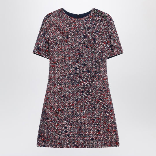 Blue And Red Bouclé Wool Dress