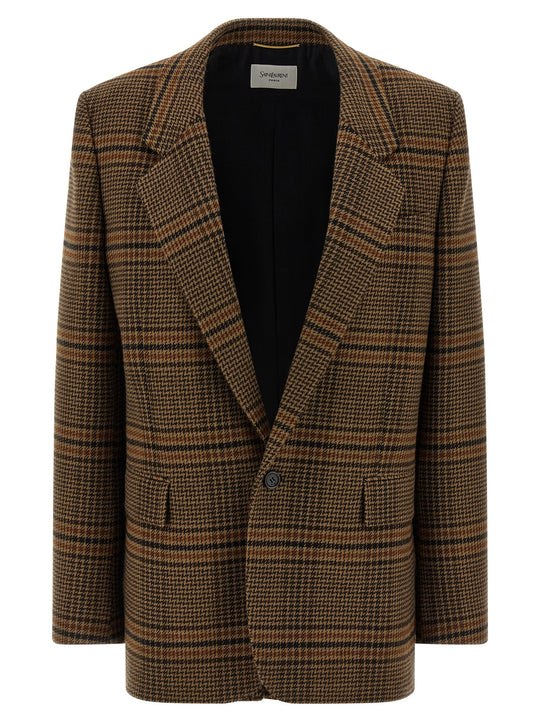 Prince Of Wales Wool Blazer Blazers Brown