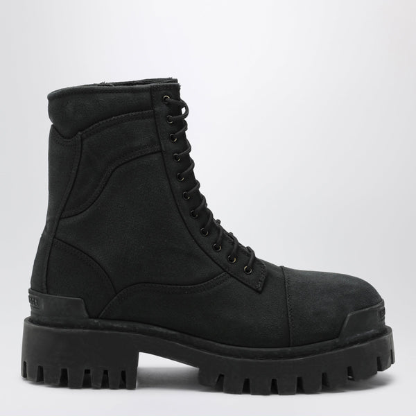 Black Combat Strike Cotton-Canvas Boots