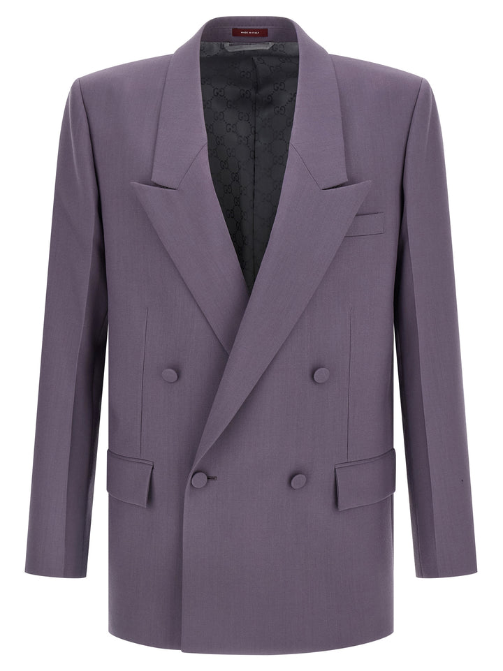 Gucci Double-Breasted Wool Blazer - Purple | f0498acc6a993d41758454c23495997d0ef6b82b