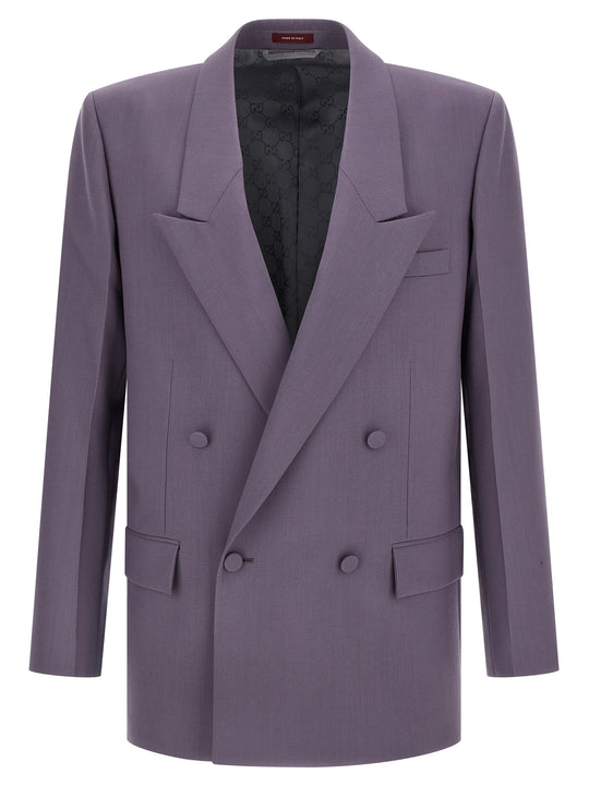 Double-Breasted Wool Blazer Purple