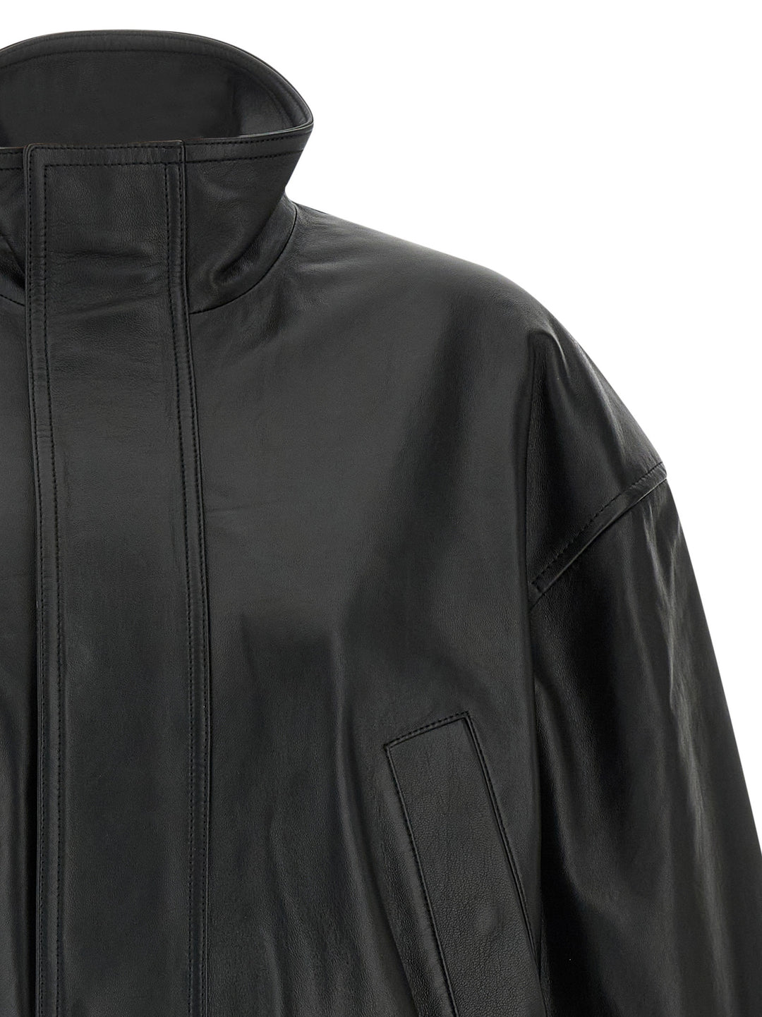 Balenciaga Leather Blouson Puffer Jackets - Black | 30764ea499507fbc779c4dfbbc659cca7345610b