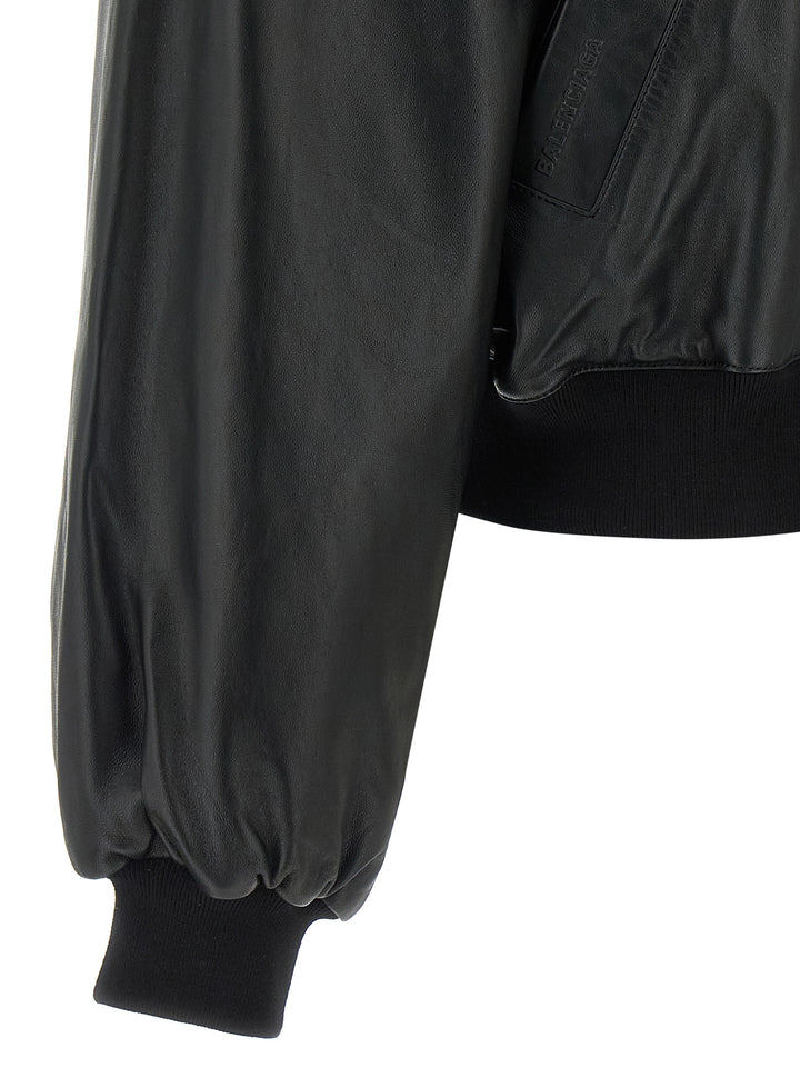 Balenciaga Leather Blouson Puffer Jackets - Black | bccf8b0e66e42dc7d8278f7ced69814c562b4439