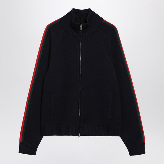 Dark Blue Wool Zip-Up Cardigan