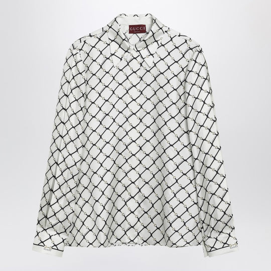 White Printed Silk Twill Shirt