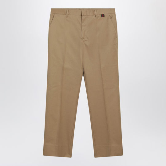 Beige Cotton Trousers With Web Detail