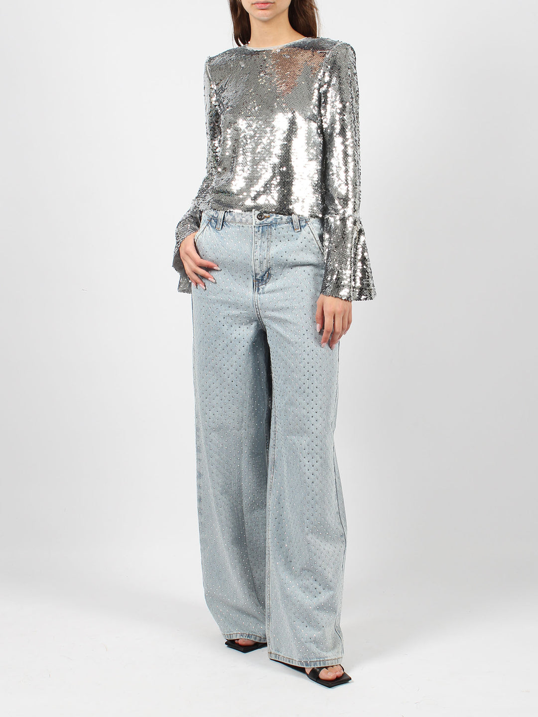 Sequin flared sleeve top