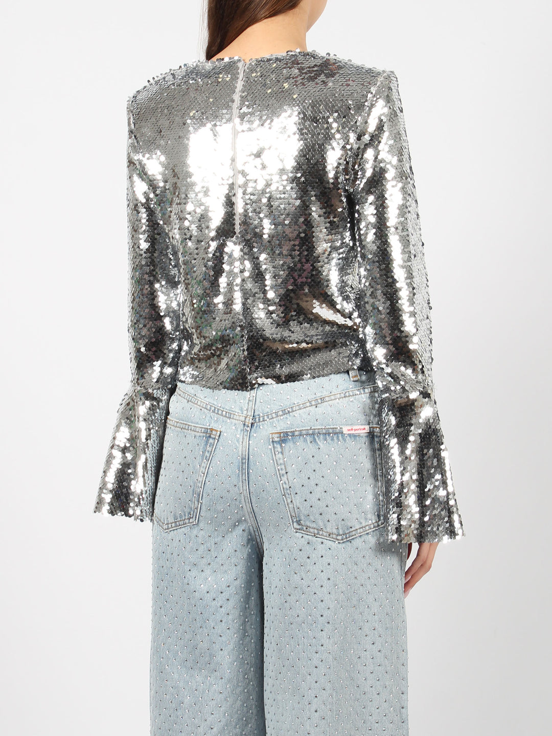 Sequin flared sleeve top