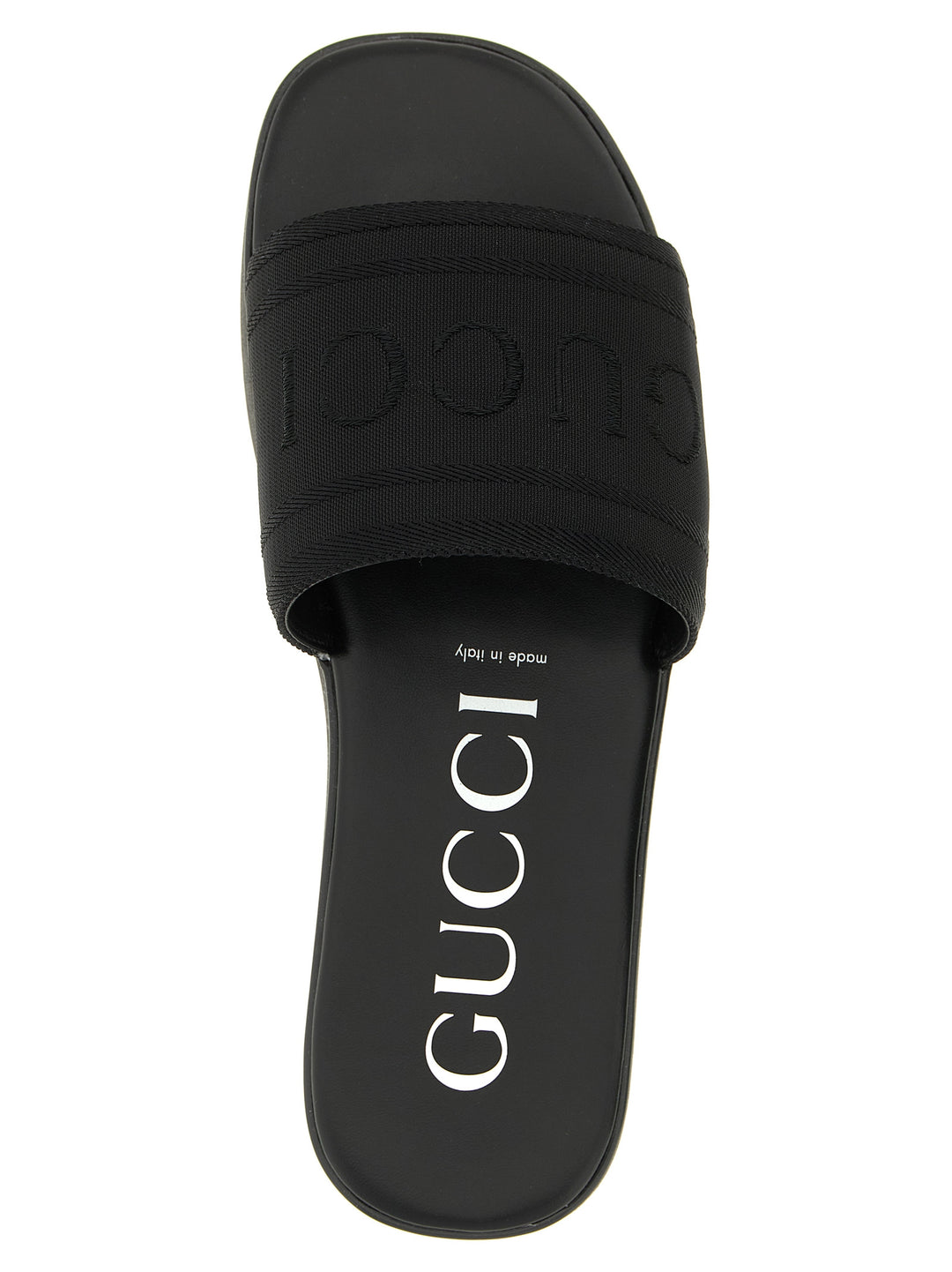 Gucci Jacquard Logo Slides Sandals - Black | bf9b54685b9ec619c9ad5c0c192efe92184dcbfe