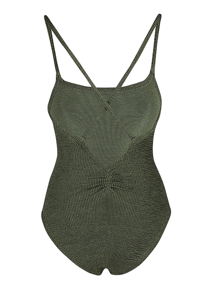 One-piece swimsuit with ruffles