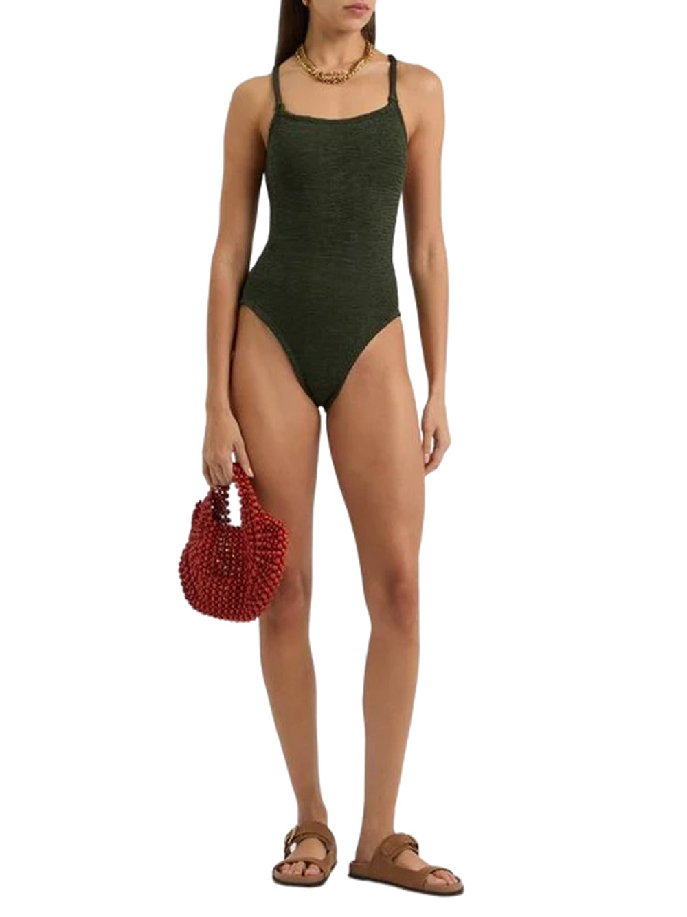 One-piece swimsuit with ruffles