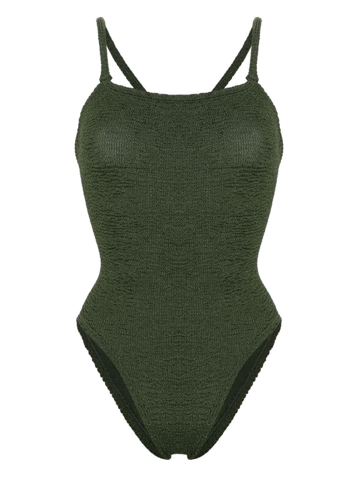 One-piece swimsuit with ruffles