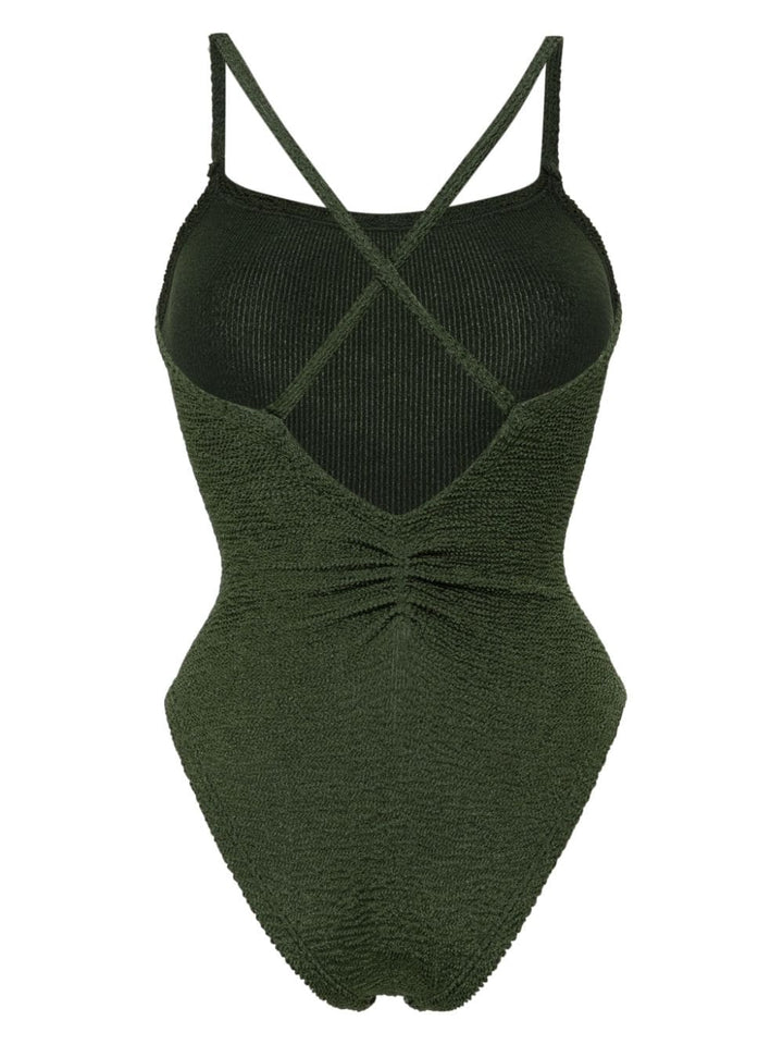 One-piece swimsuit with ruffles