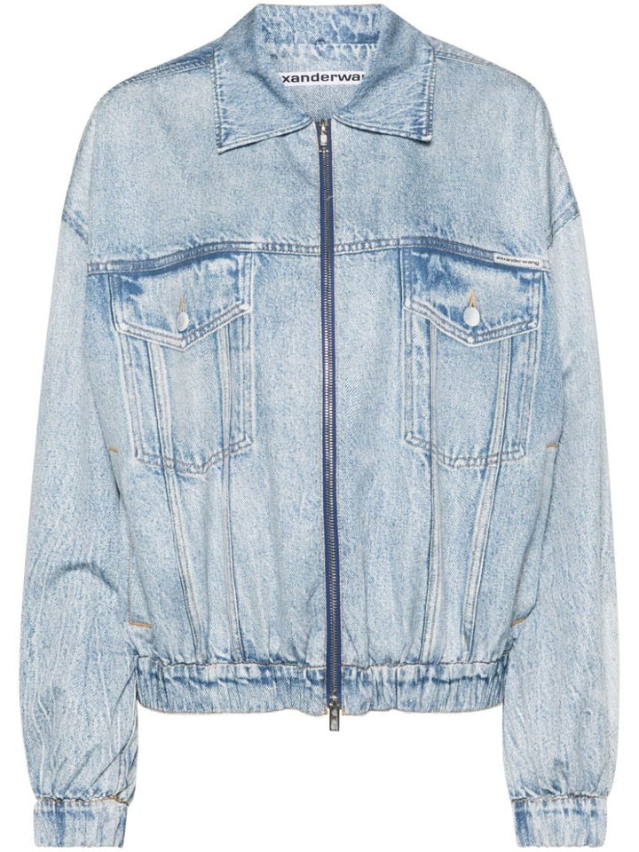 Bomber jacket with denim print