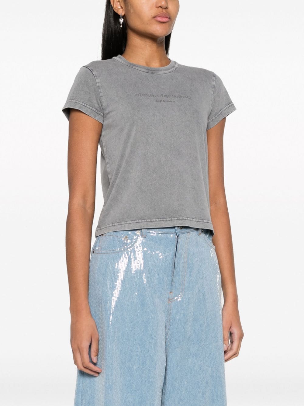 Cropped embossed T-shirt