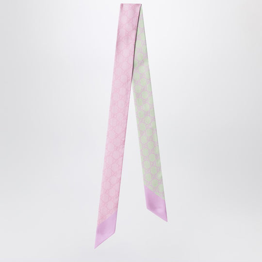 Slim Silk Scarf With Gg Motif In Pink And Aquamarine