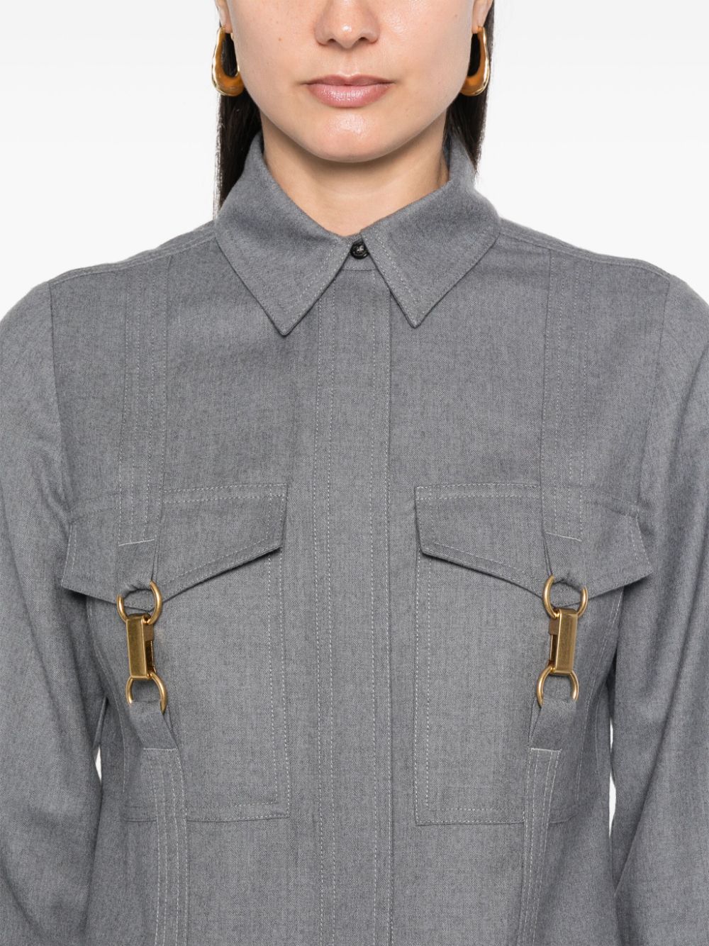 Flannel hardware detailed shirt light grey melange