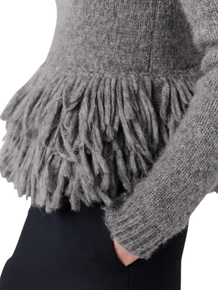 Fringe detailed jumper grey melange