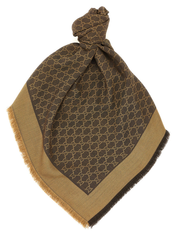 Wool And Silk Shawl Gg Scarves And Foulards Brown