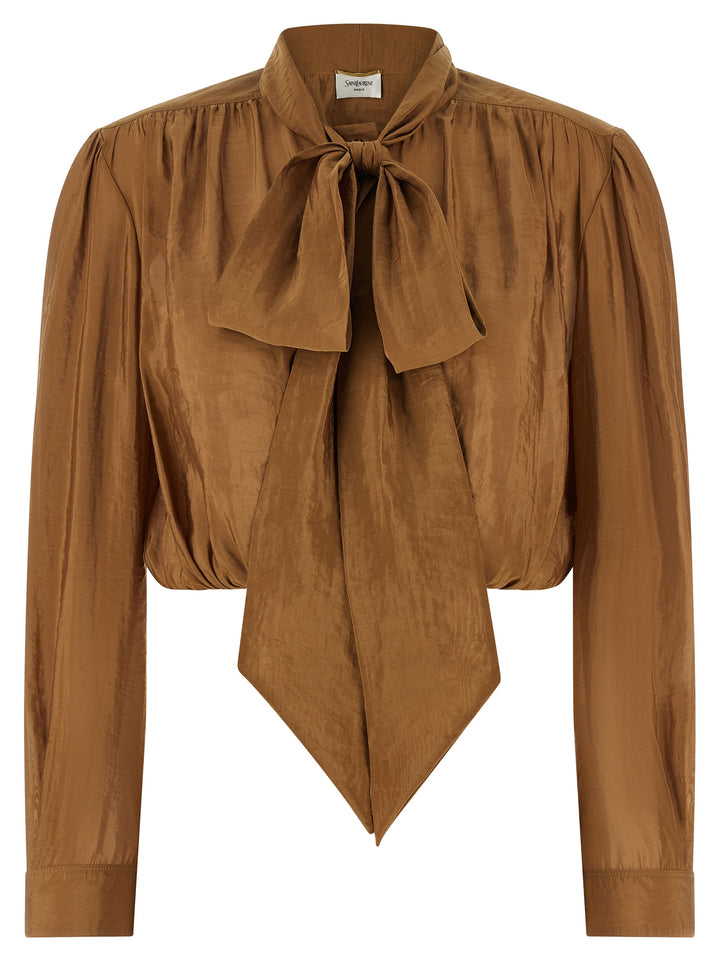 Saint Laurent Lavallière Neck Blouse Shirt and Blouse - Brown | 0cb3e1d3c76f5ce0bf3801d14cd3d418f809ff77