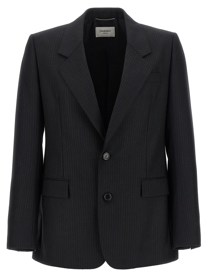 Saint Laurent Pinstripe Blazer - Black | c838cb9599a525dcc8f83d7429f63afbae0d1383