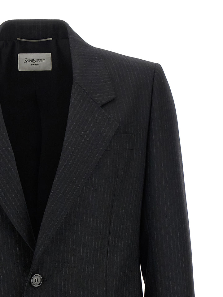 Saint Laurent Pinstripe Blazer - Black | 5f75487eb8b84157ba1c2aa8a9dc0c6cb1f50fe4