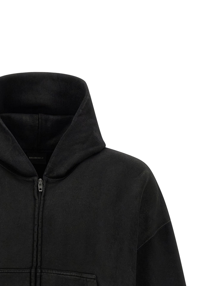Balenciaga Cropped Hoodie Sweatshirt - Black | d0df191291b6c8379de17fb8a179648750339866