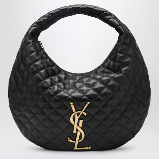 Black Quilted Leather Icare Hobo Bag