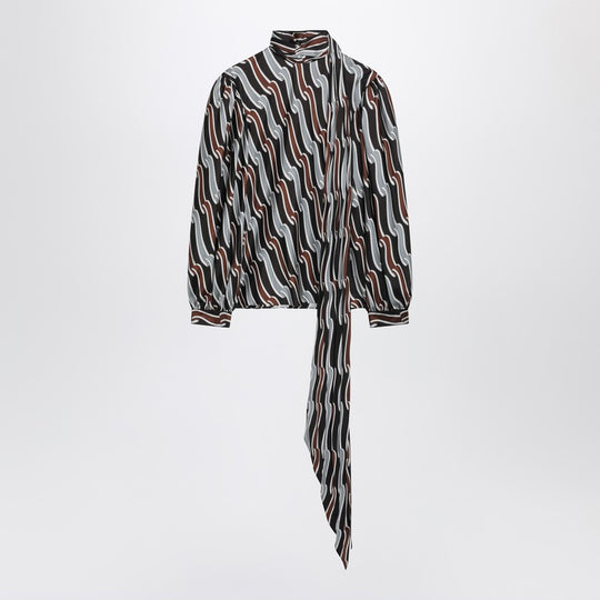 Grey/Brown Printed Silk Twill Blouse