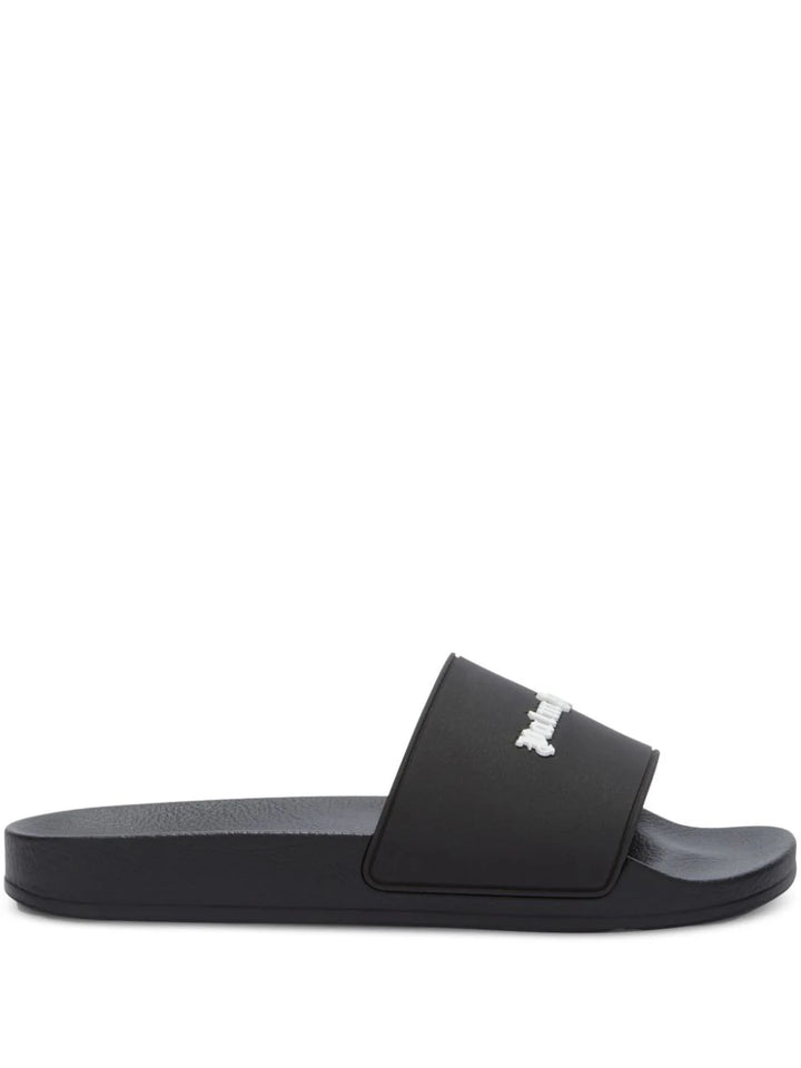 Slide sandals with embossed logo