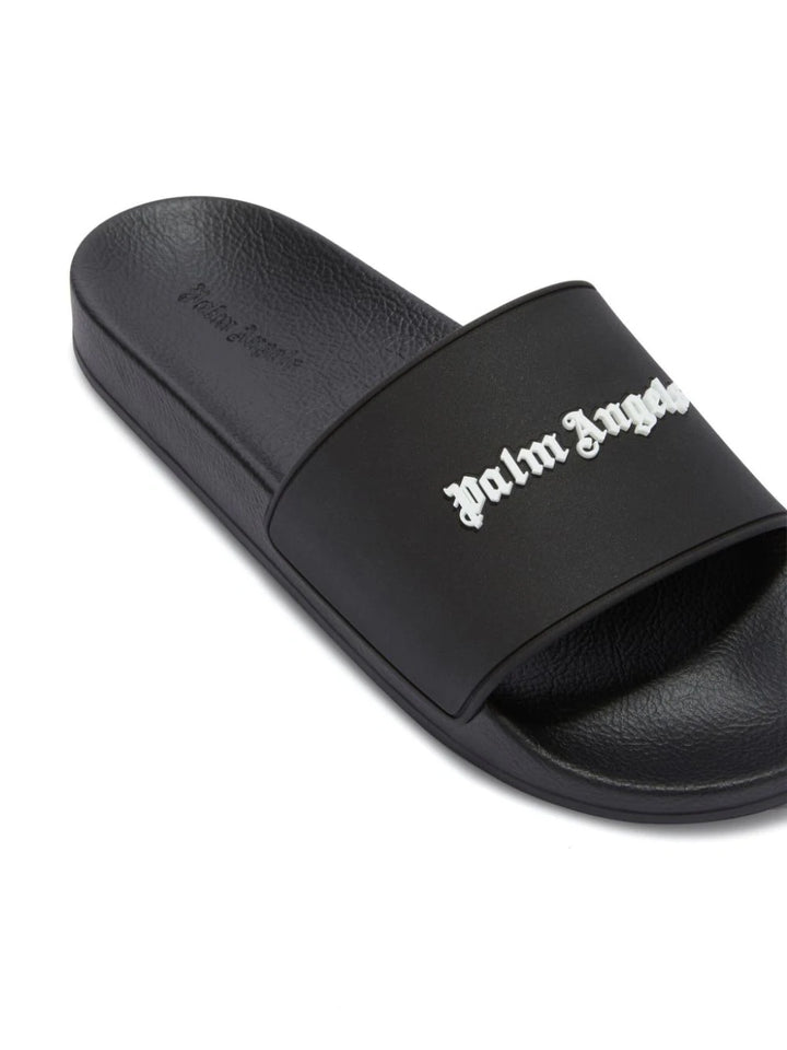 Slide sandals with embossed logo