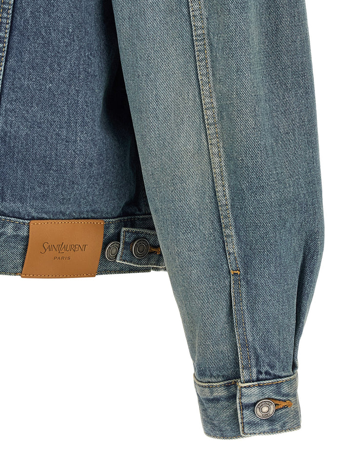 Saint Laurent Trucker Puffer Jackets - Blue | 3565edd6cfc3301debb6b8d547e1e6198b491b25