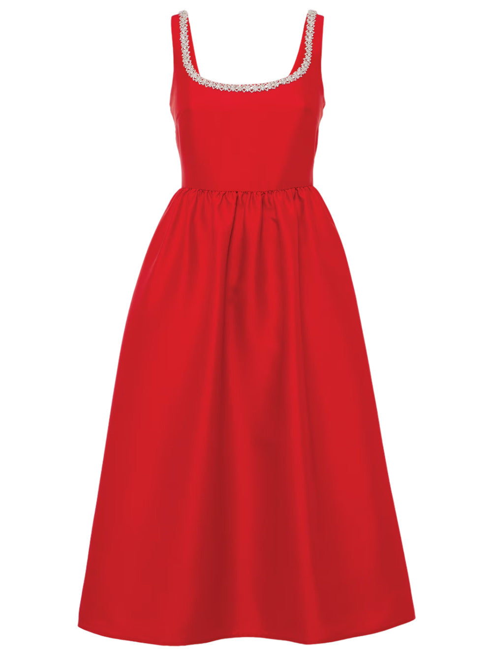 Red taffeta diamante midi dress