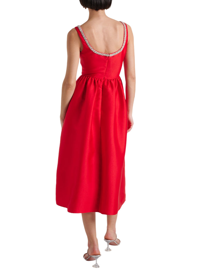 Red taffeta diamante midi dress