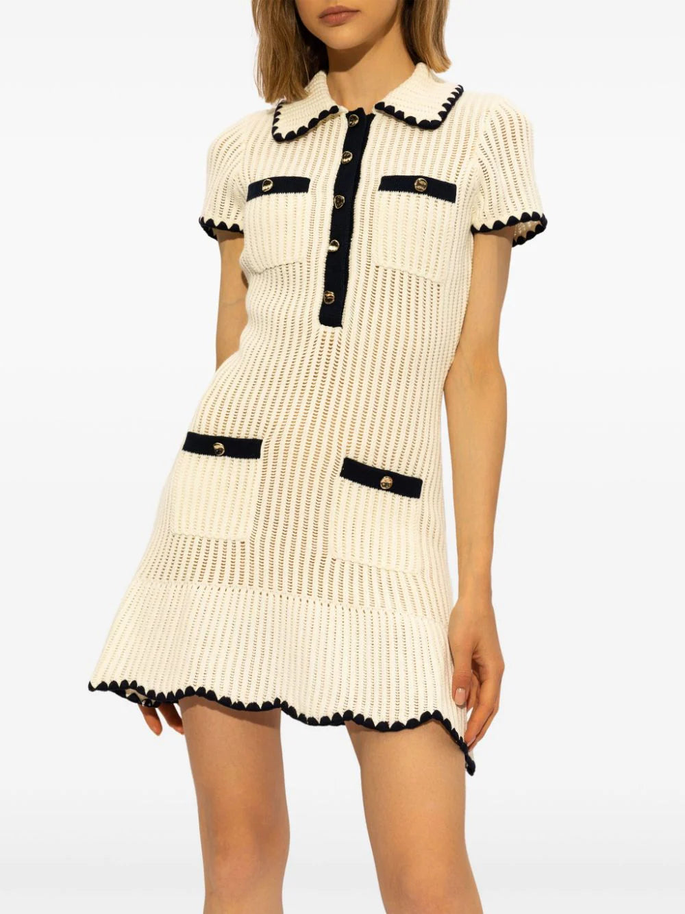 Ribbed knit minidress with decorative buttons