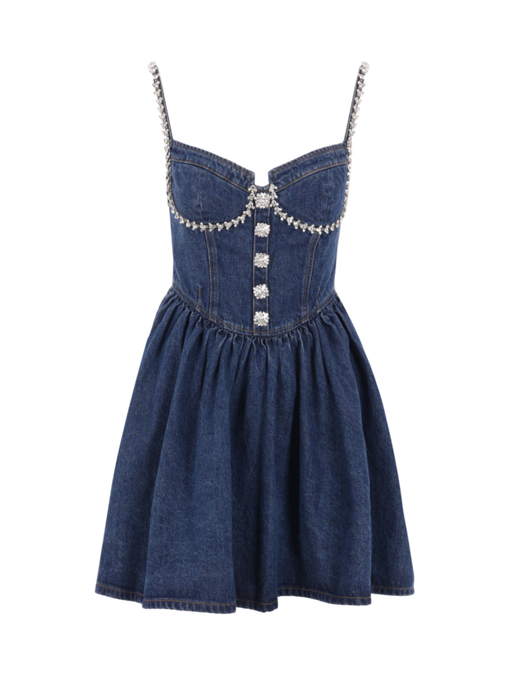 Diamante denim flared mini dress