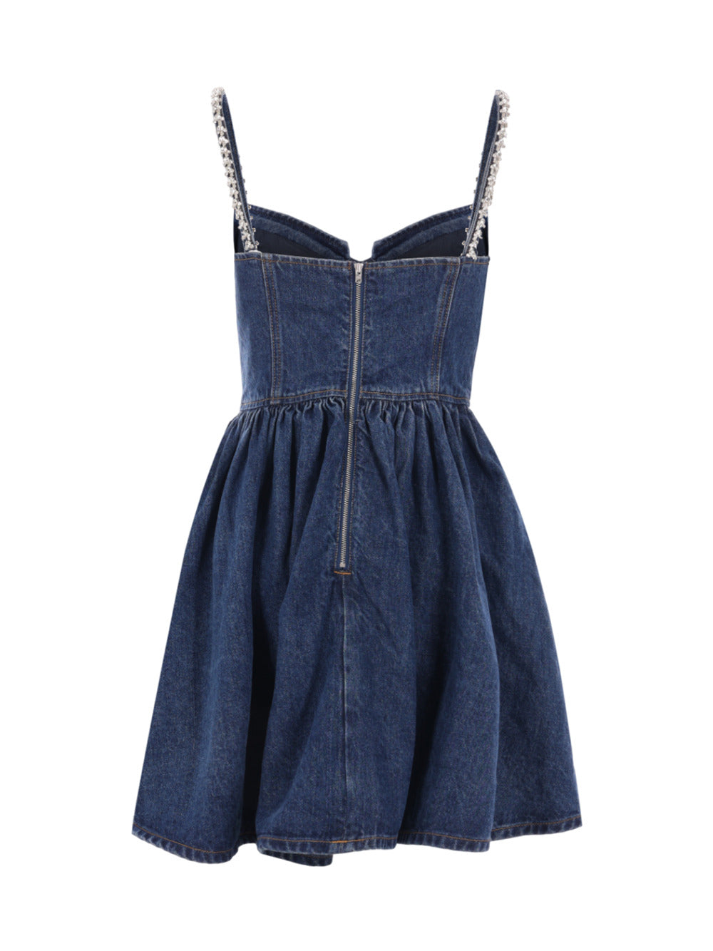 Diamante denim flared mini dress