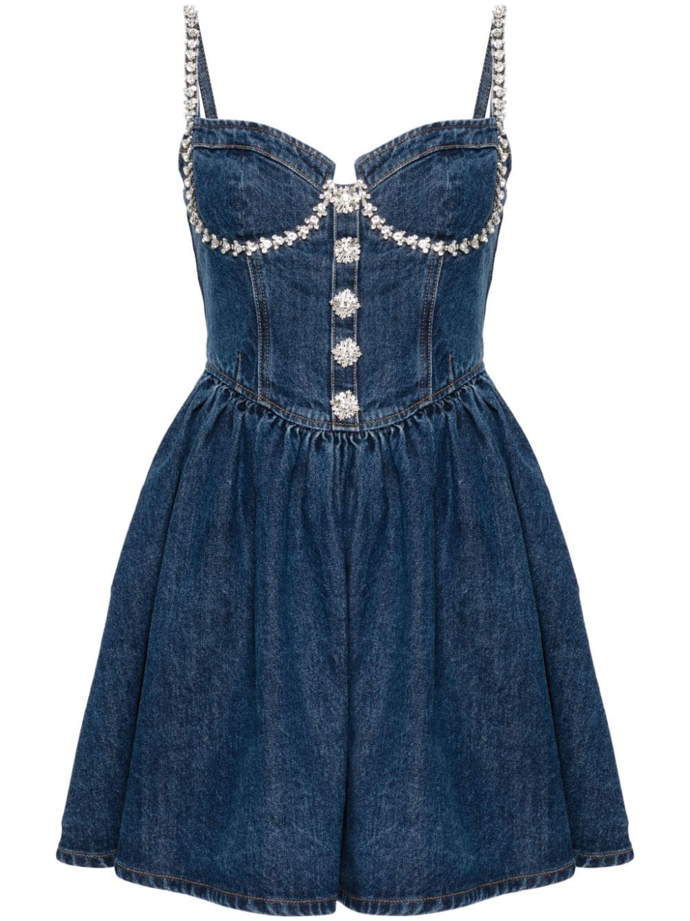 Diamante denim flared mini dress